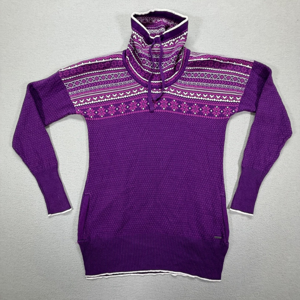 Avalanche Womens Sweater Regular Purple Fair Isle Cowl Neck Drawstring Small